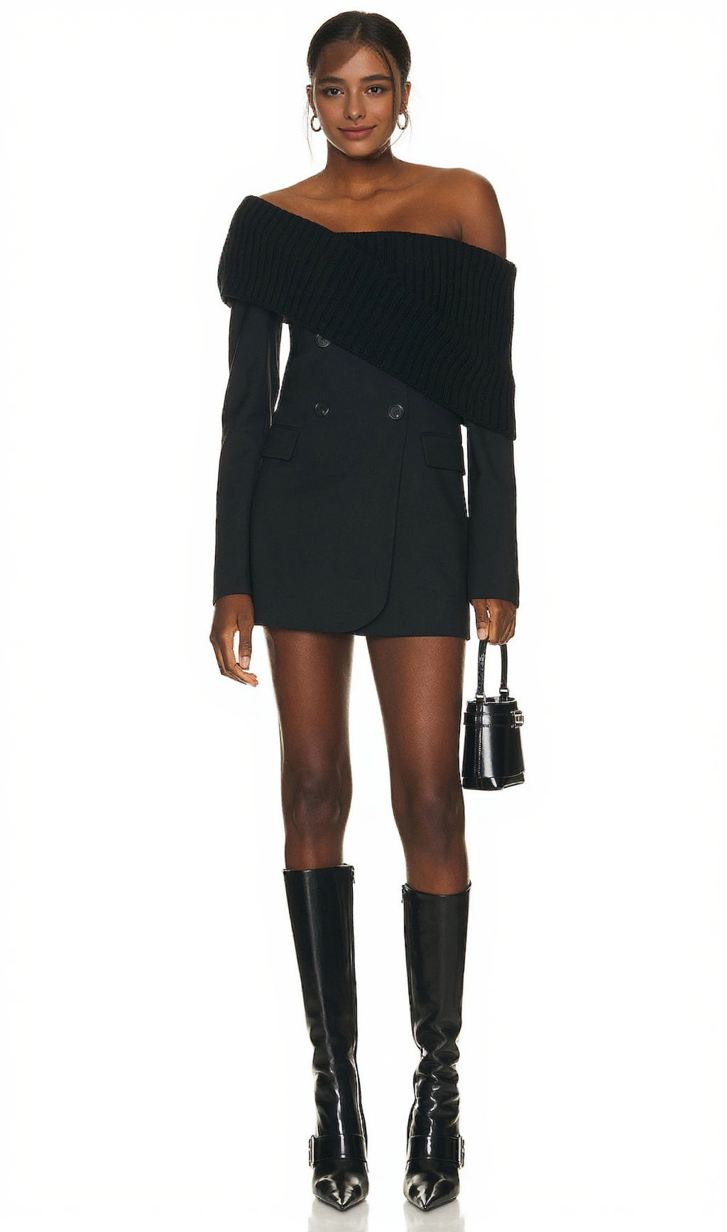 Mattie Minikleid mit One-Shoulder-Träger und Strickkragen