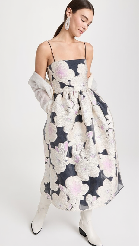 ANNY FLORAL-JACQUARD MIDI DRESS