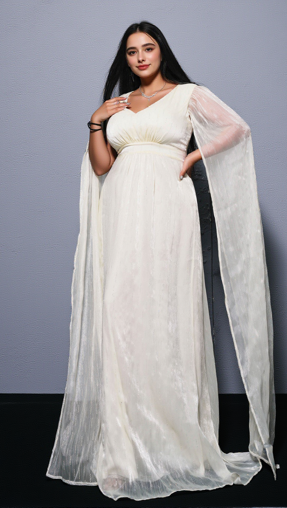 Gianna Mesh-Maxikleid mit V-Ausschnitt 