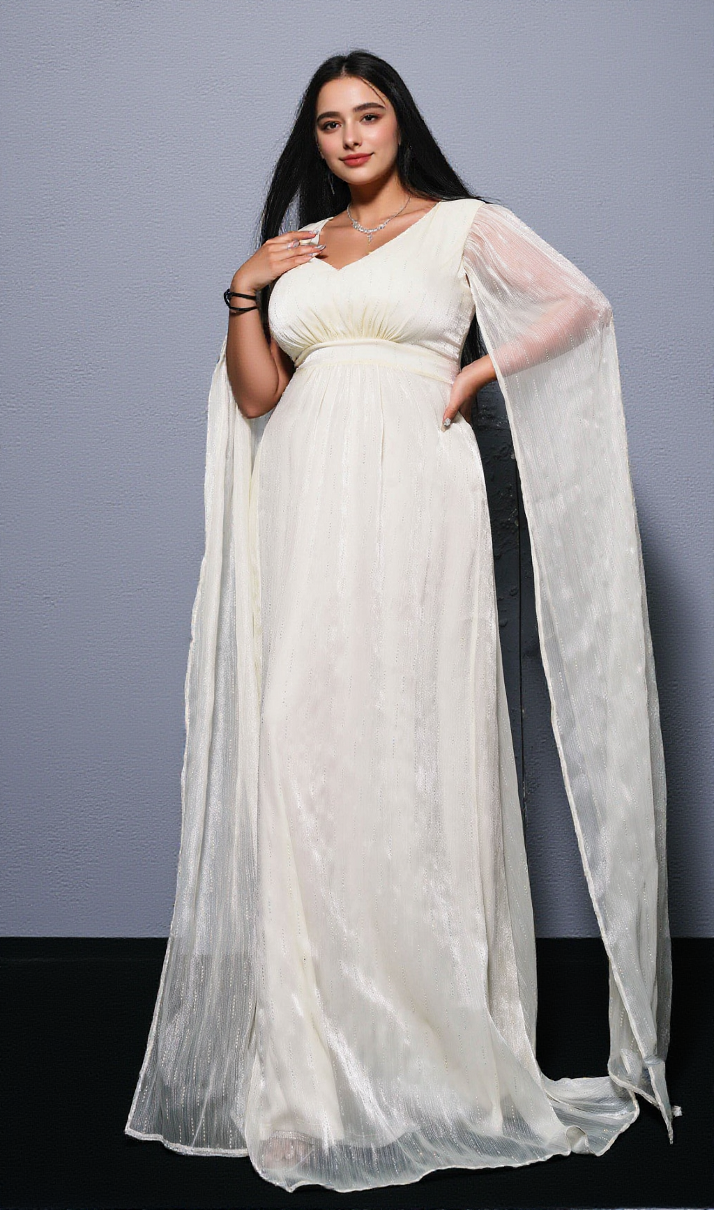 Gianna Mesh-Maxikleid mit V-Ausschnitt 