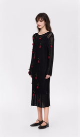 Hilaria Rose Handcrafted Knit Midi Dress in Black