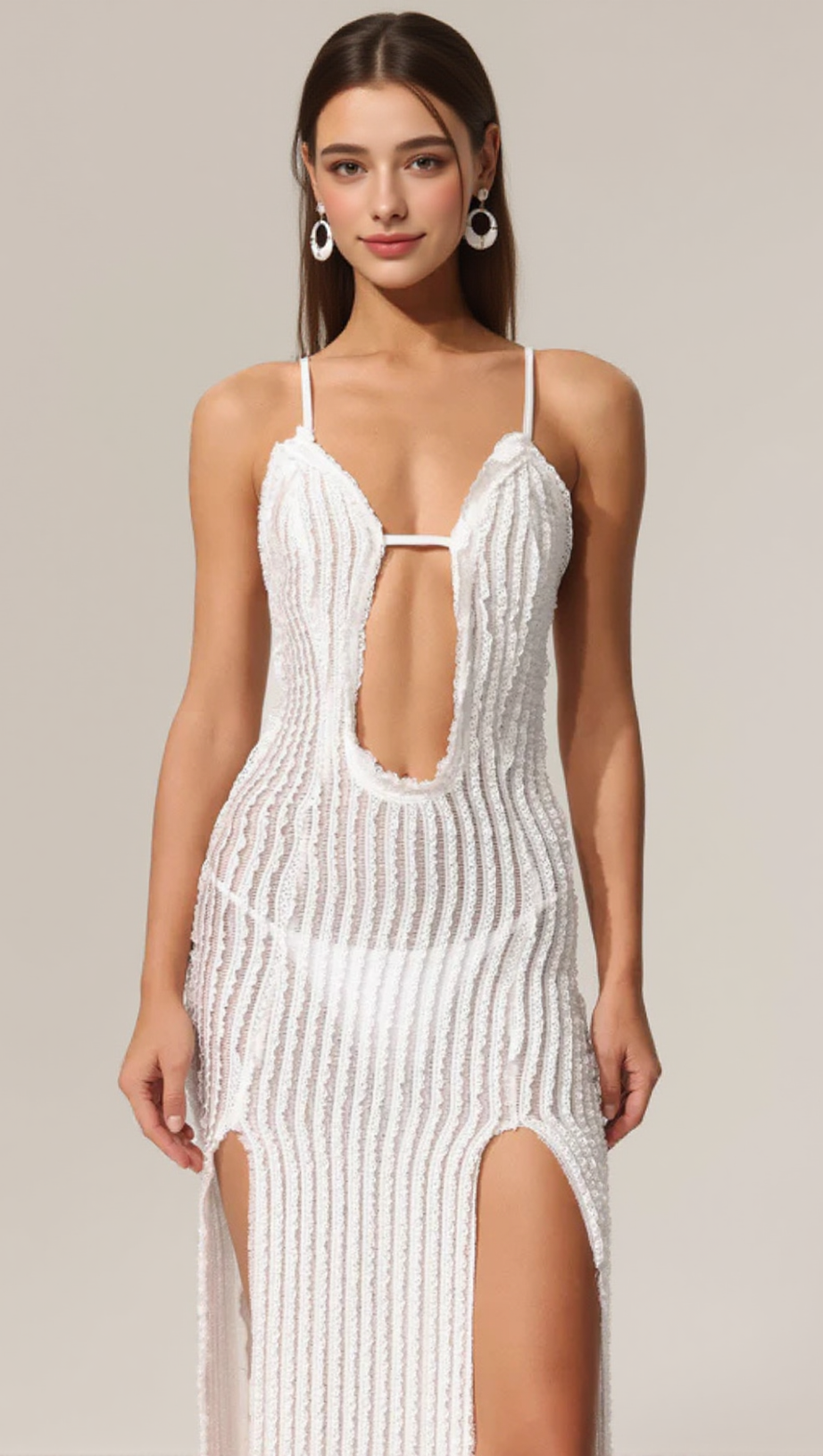 XLYIA HALTER HOLLOW OUT HIGH SLIT MAXI DRESS