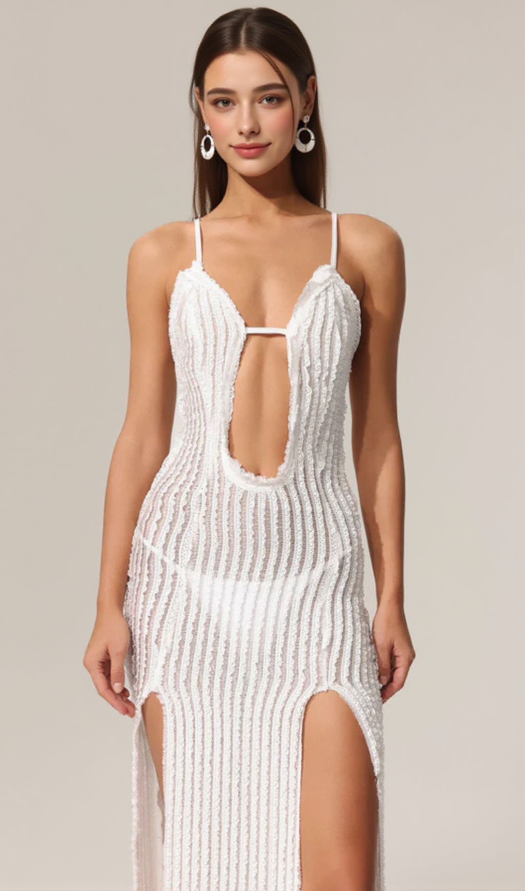 XLYIA HALTER HOLLOW OUT HIGH SLIT MAXI DRESS