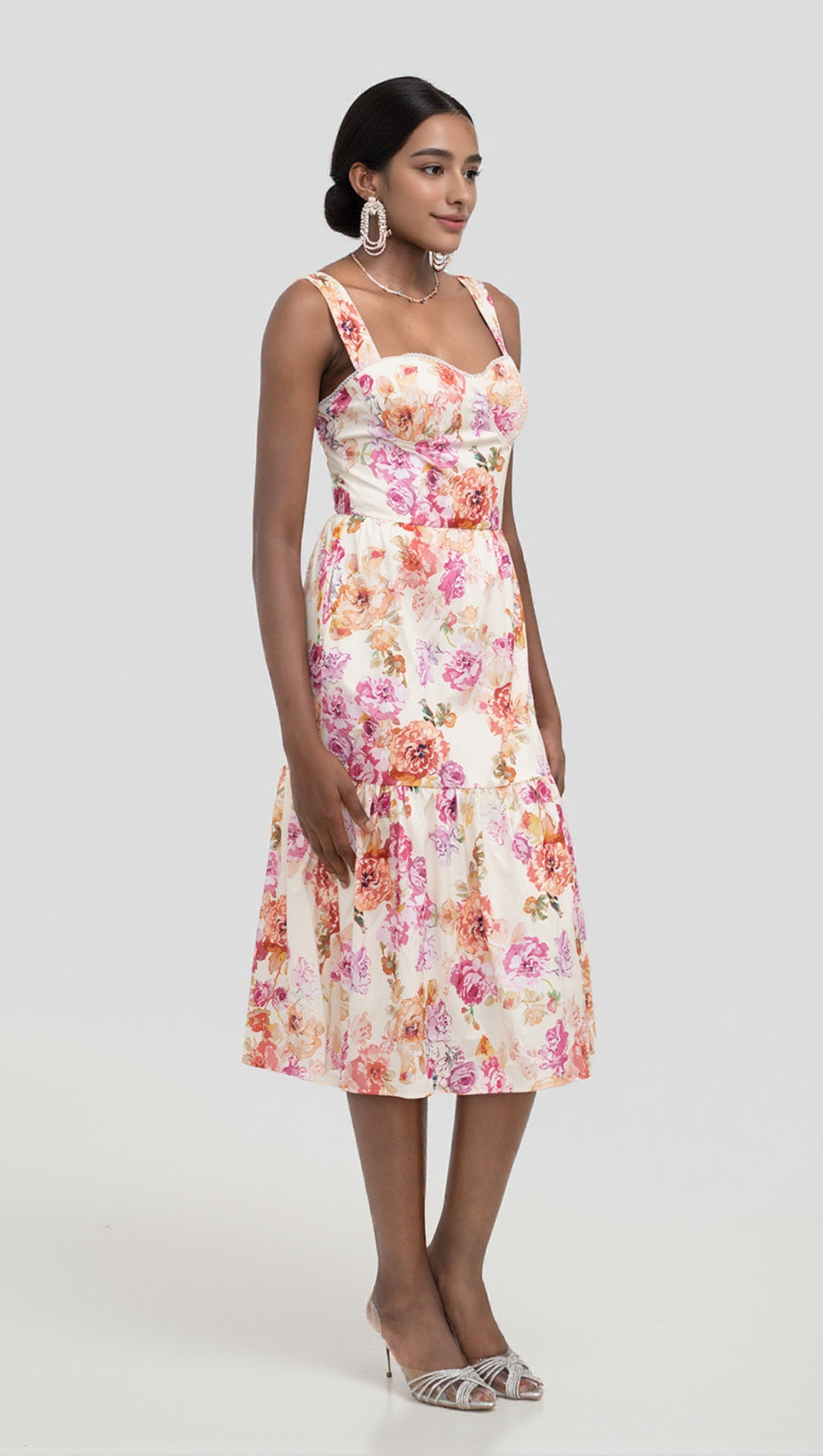 FLORAL MIDI DRESS IN IVORY