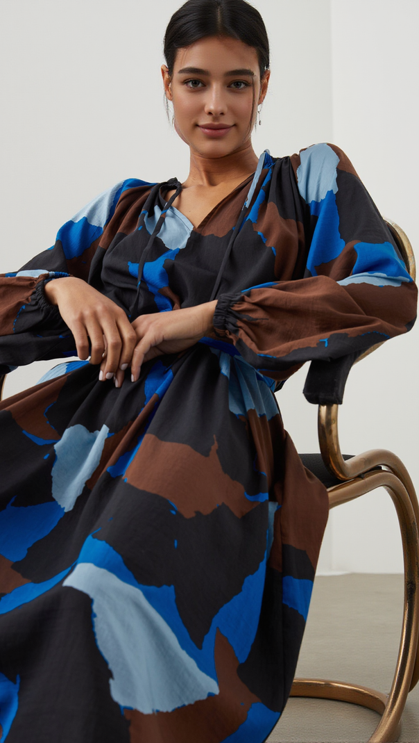 AIIZIE LEANNA DRESS - BLUE MULTI COLOR BLOCK - product image