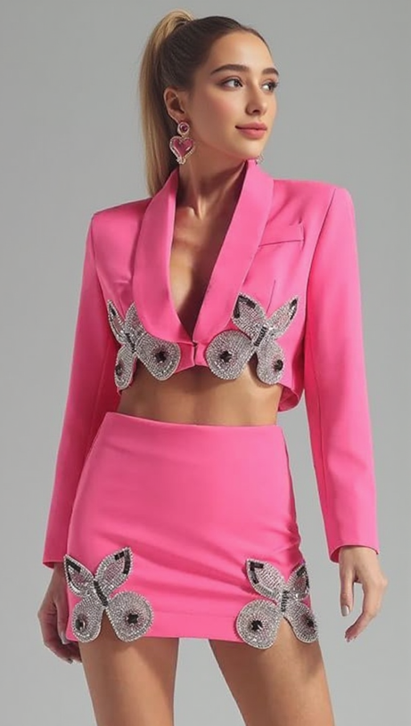 BLAZER ROSA CON CRISTALLI A FARFALLA MERRICK