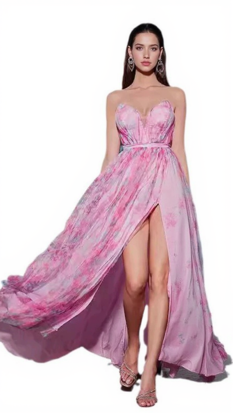 STRAPLESS PRINTED MAXI DRESS