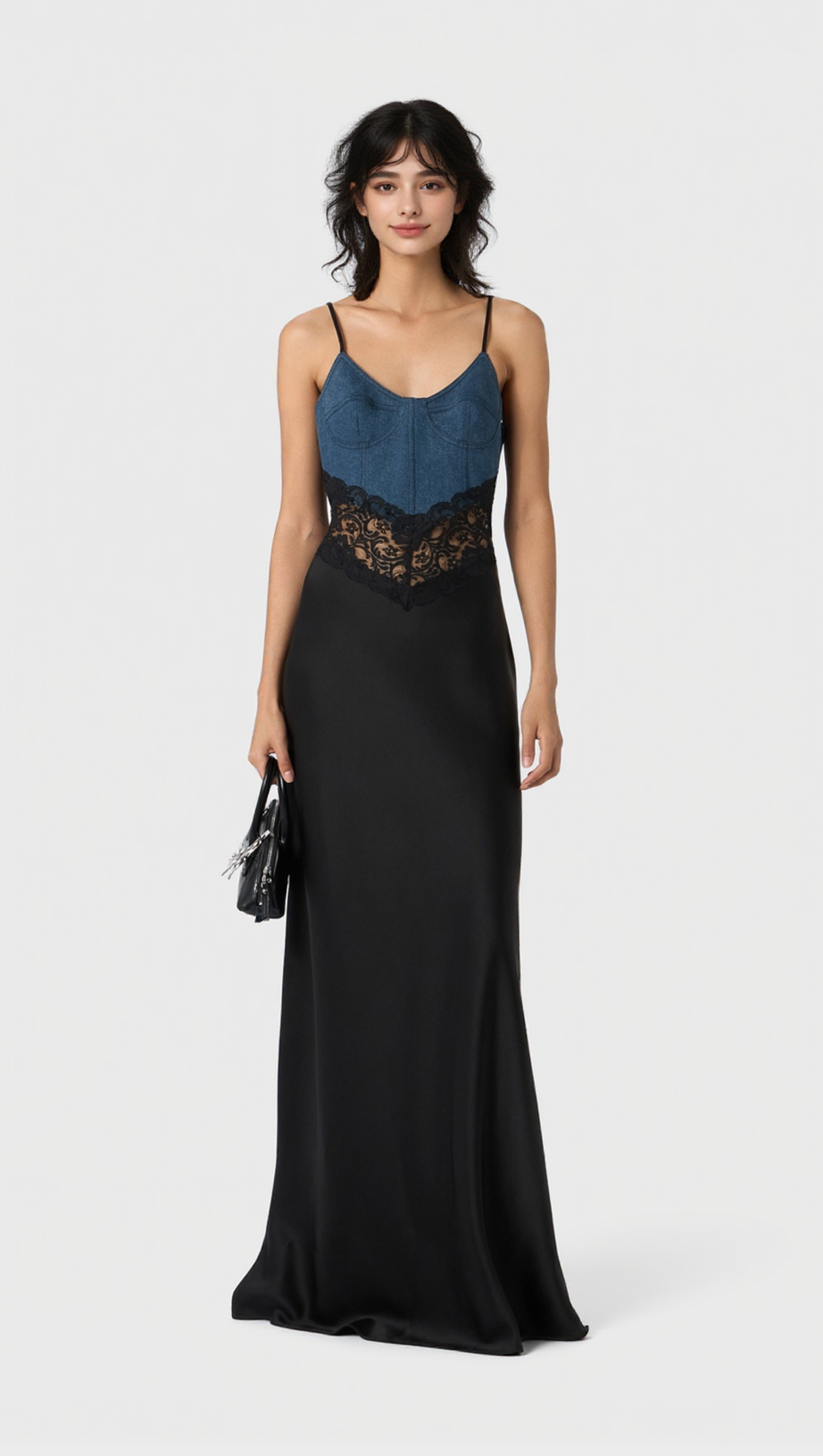 ABITO LUNGO IN RASO DI PIZZO DENIM OLATHE