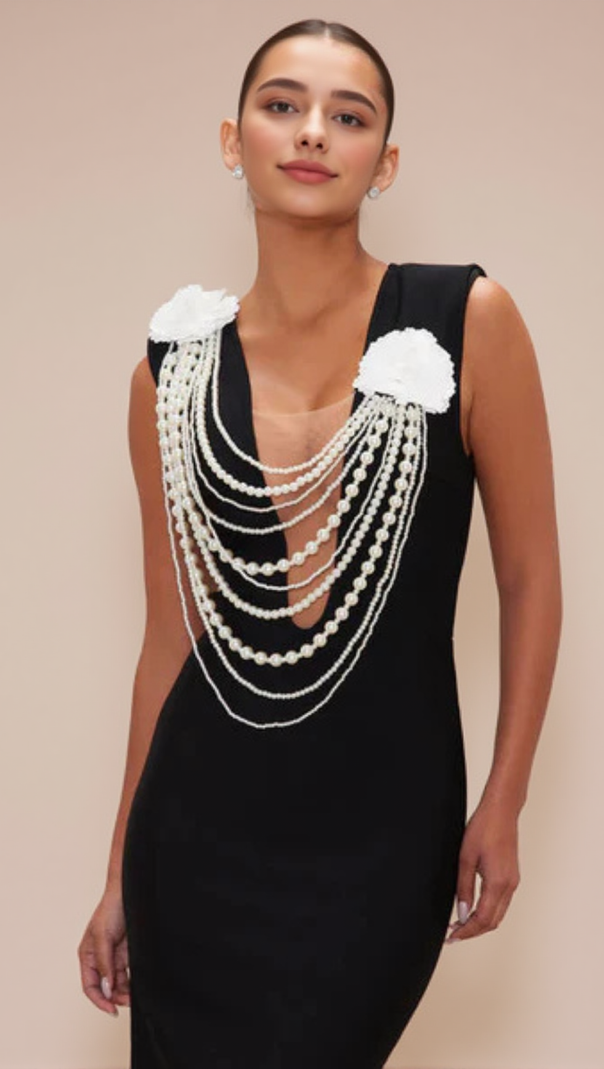 AIIZIE CHEYENNE PEARL BANDAGE GOWN IN BLACK - product image