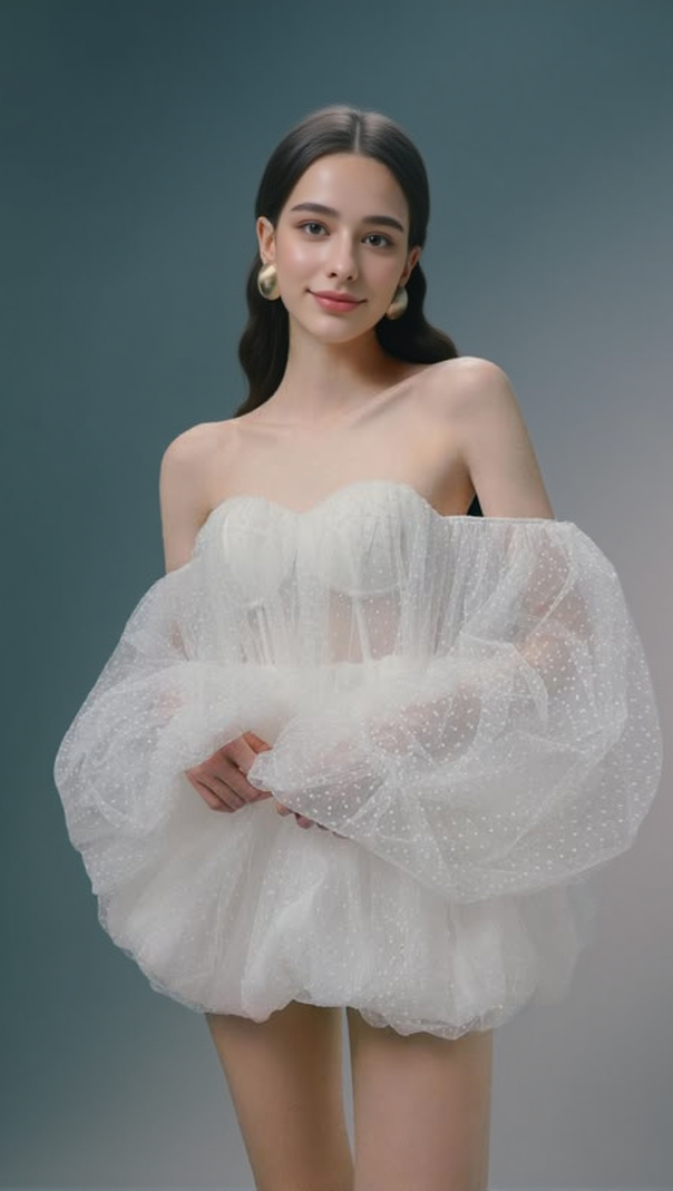AIIZIE WINNI STRAPLESS MESH MINI DRESS IN WHITE - product image