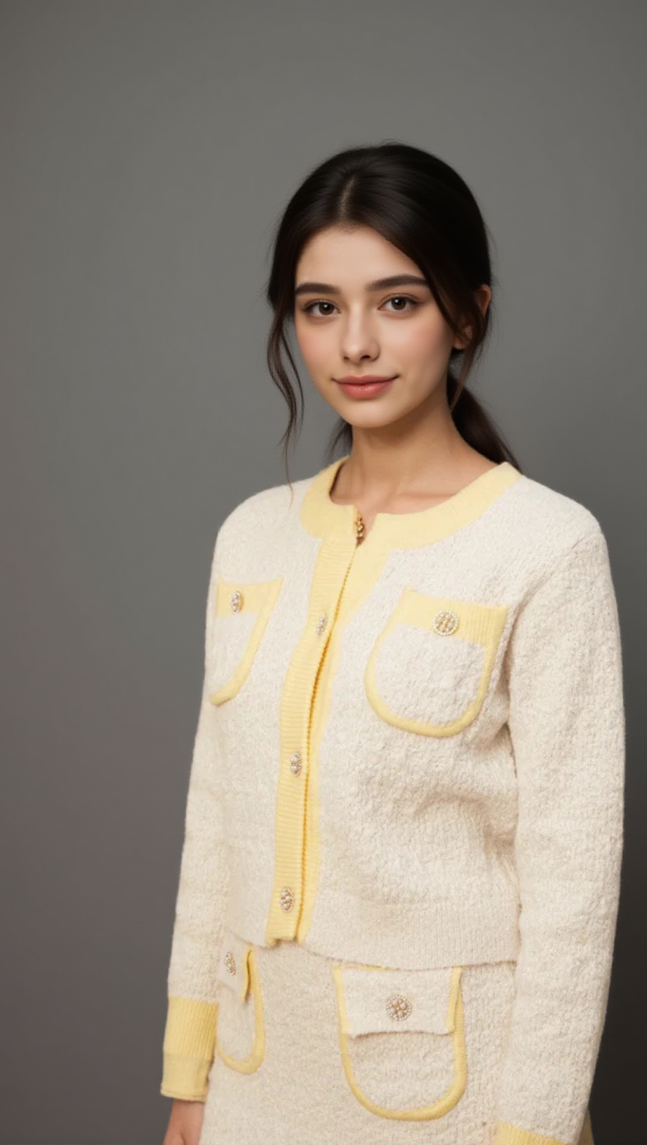 JESSIE WHITE TEXTURED KNIT CARDIGAN & SKIRT MATCHING SET