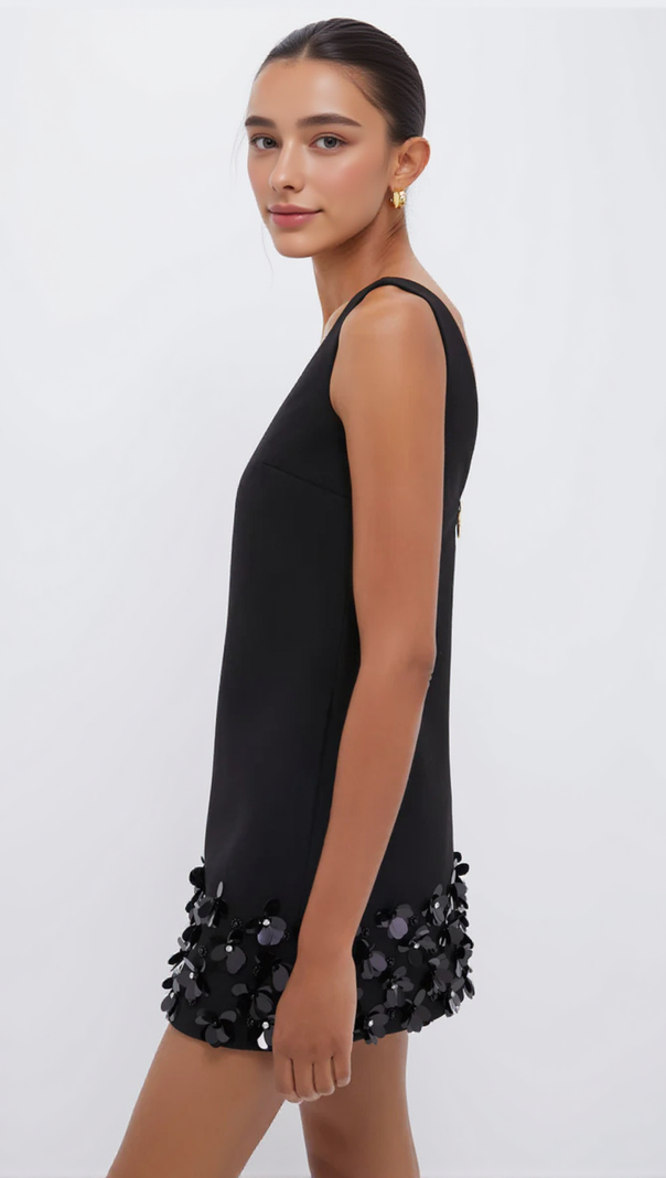 AIIZIE FLOWER SLEEVELESS V-NECK MINI DRESS IN BLACK - product image