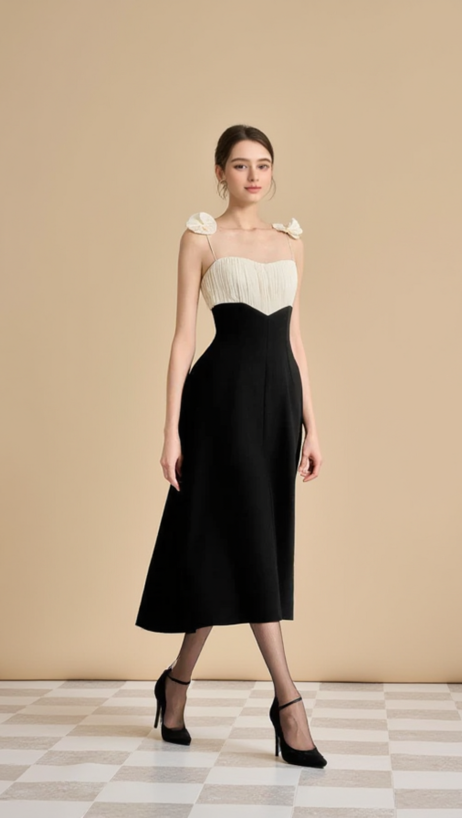 HYACINTH A-LINE SPAGHETTI STRAP POLYESTER MIDI DRESS