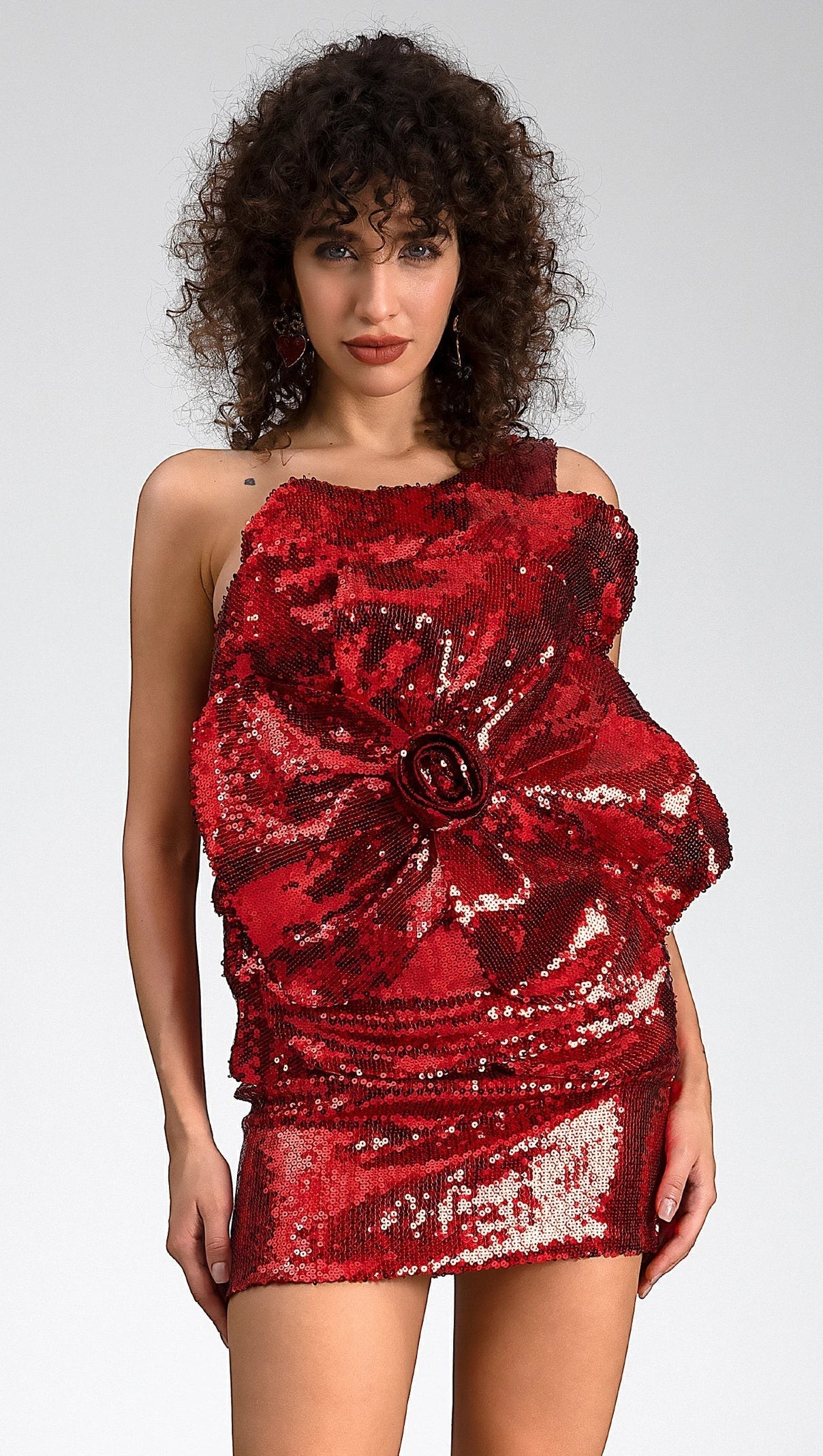 AIIZIE FOTEINI ONE-SHOULDER SEQUIN 3D FLORAL MINI DRESS - product image