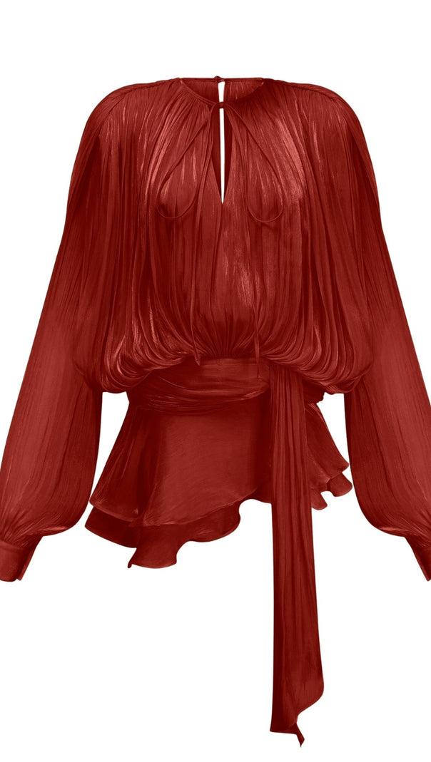 AIIZIE FULLY-PLEATED RUFFLED MINI DRESS IN RED - product image