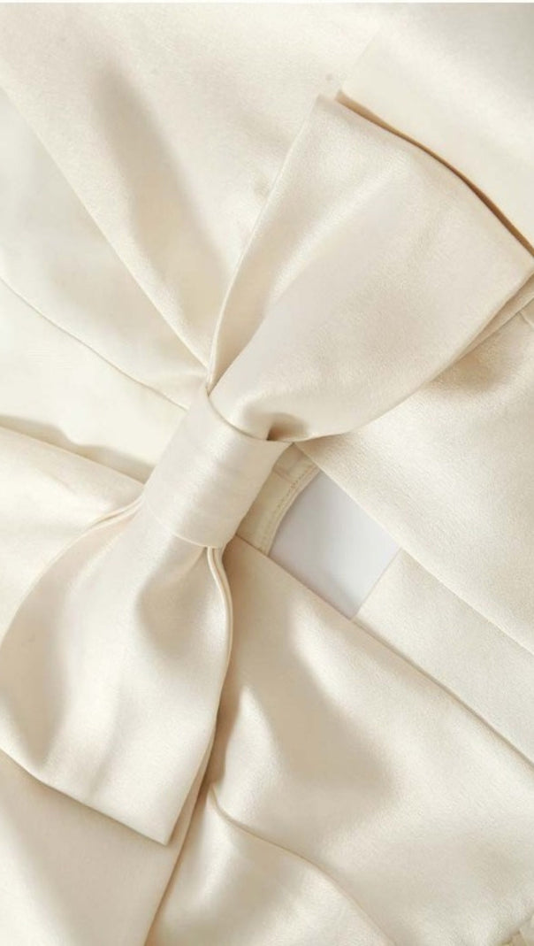 AIIZIE BEIGE BOW TIERED MINI DRESS - product image