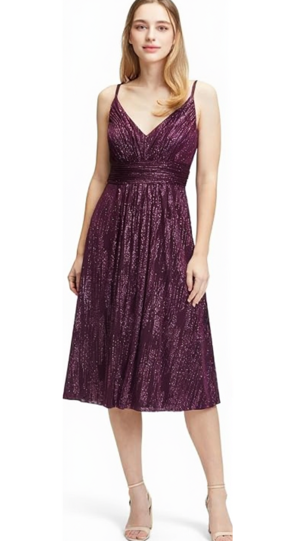 AIIZIE V-NECKLINE COCKTAIL MIDI DRESS IN BORDEAUX - product image