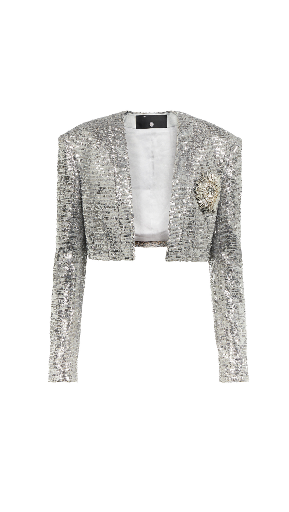 TAMMY CROPPED SEQUINED BLAZER IN SLIVER