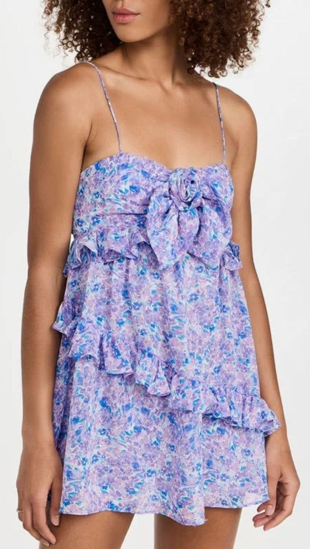 AIIZIE FLORAL EMBELLISHED RUFFLE TRIM MINI DRESS - product image