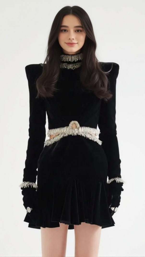 AIIZIE ISHIKA BEAD-EMBELLISHED VELVET CUTOUT MINI DRESS - product image