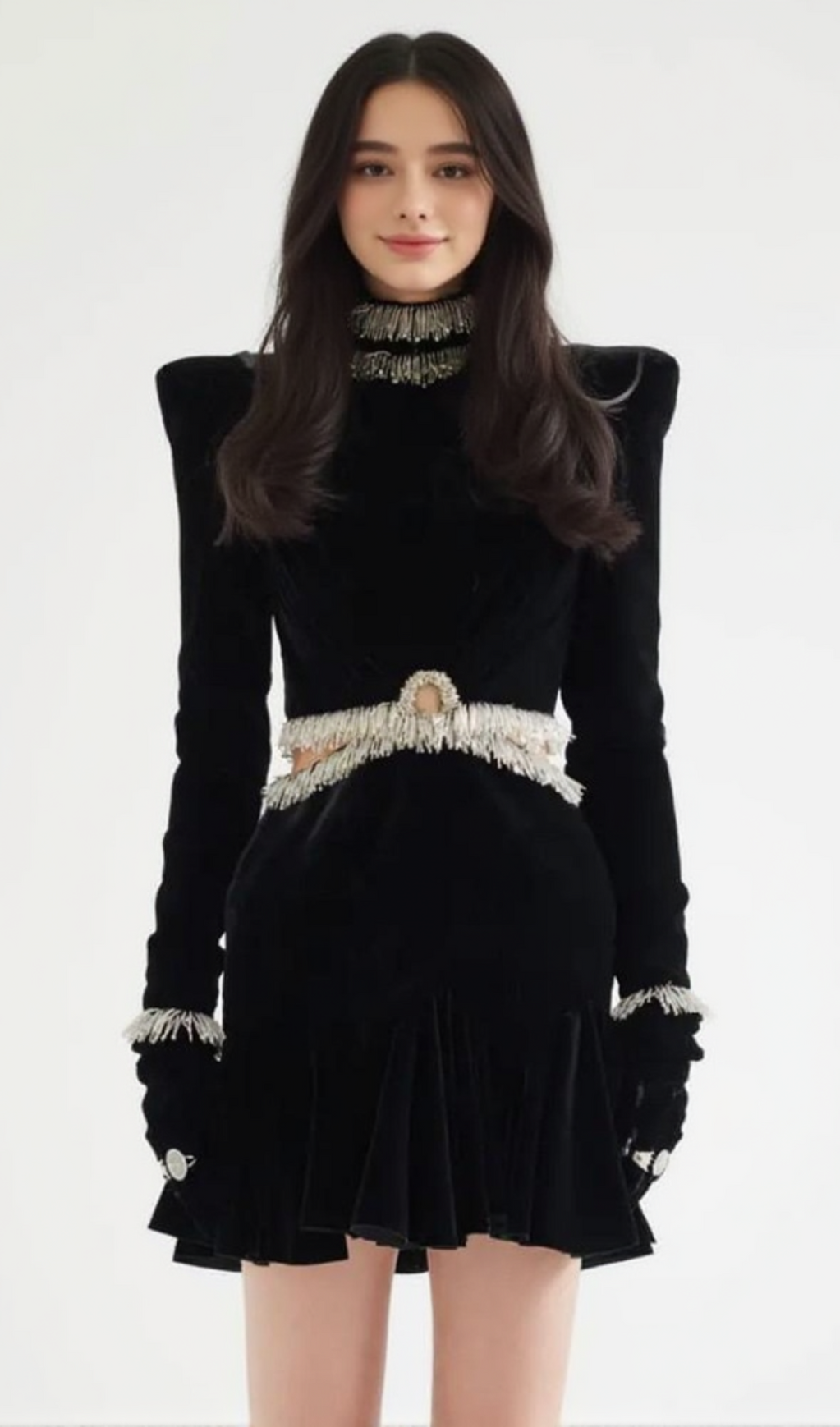 ISHIKA BEAD-EMBELLISHED VELVET CUTOUT MINI DRESS