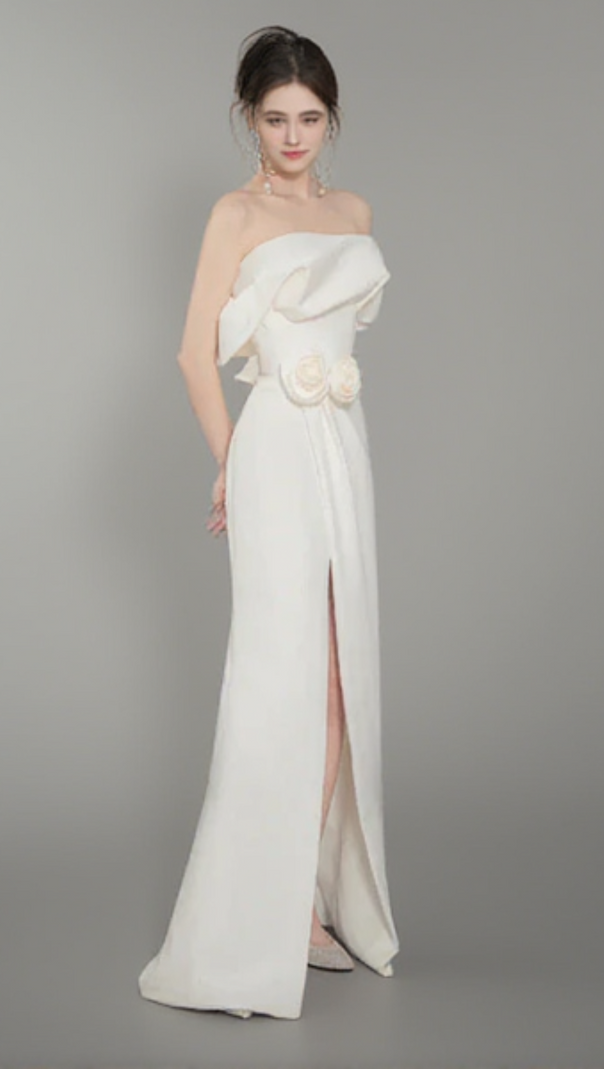 AIIZIE GAUZE SATIN GOWN IN CREAM WHITE - product image