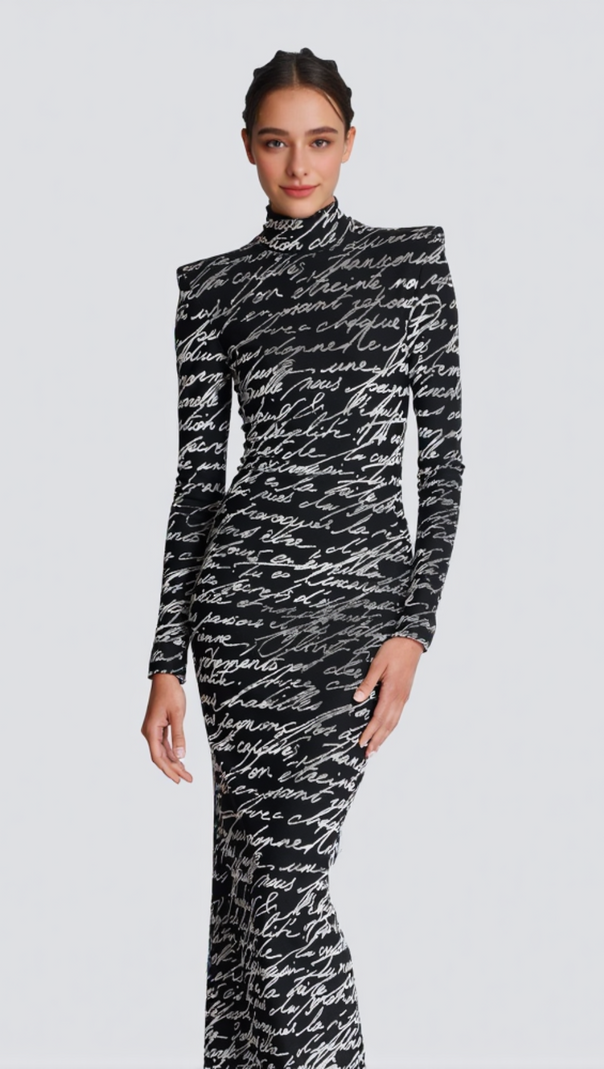 AIIZIE BEXLEY PRINT VELVET LONG SLEEVE MAXI DRESS - product image