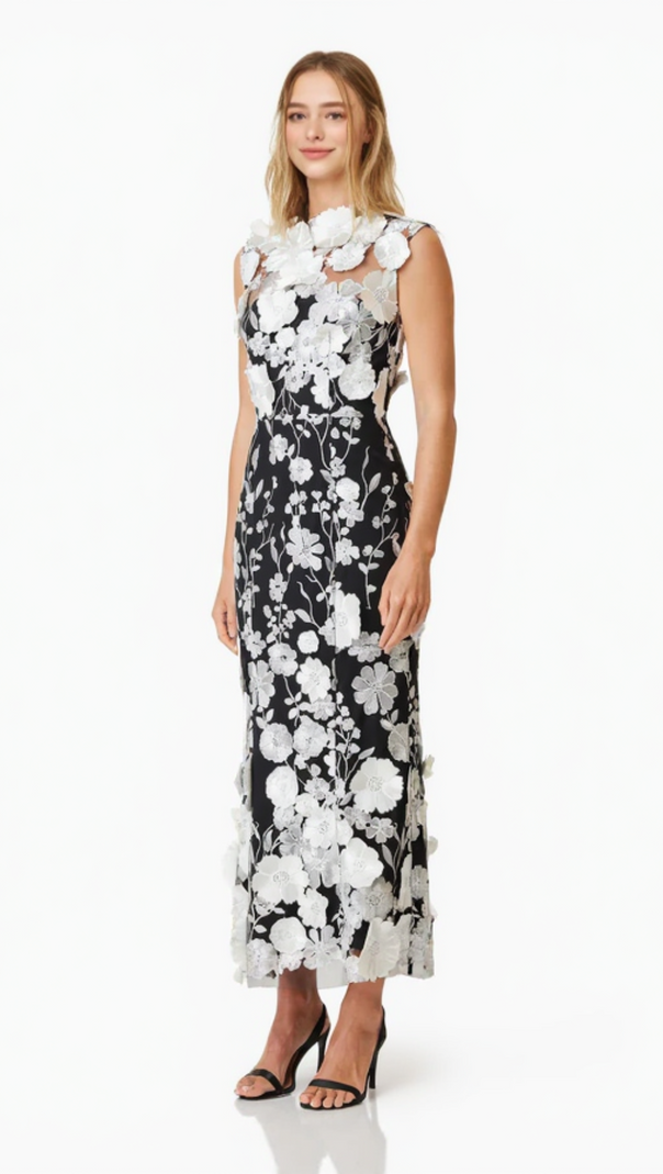 AIIZIE SELENE COCKTAIL MIDI DRESS IN BLACK - product image