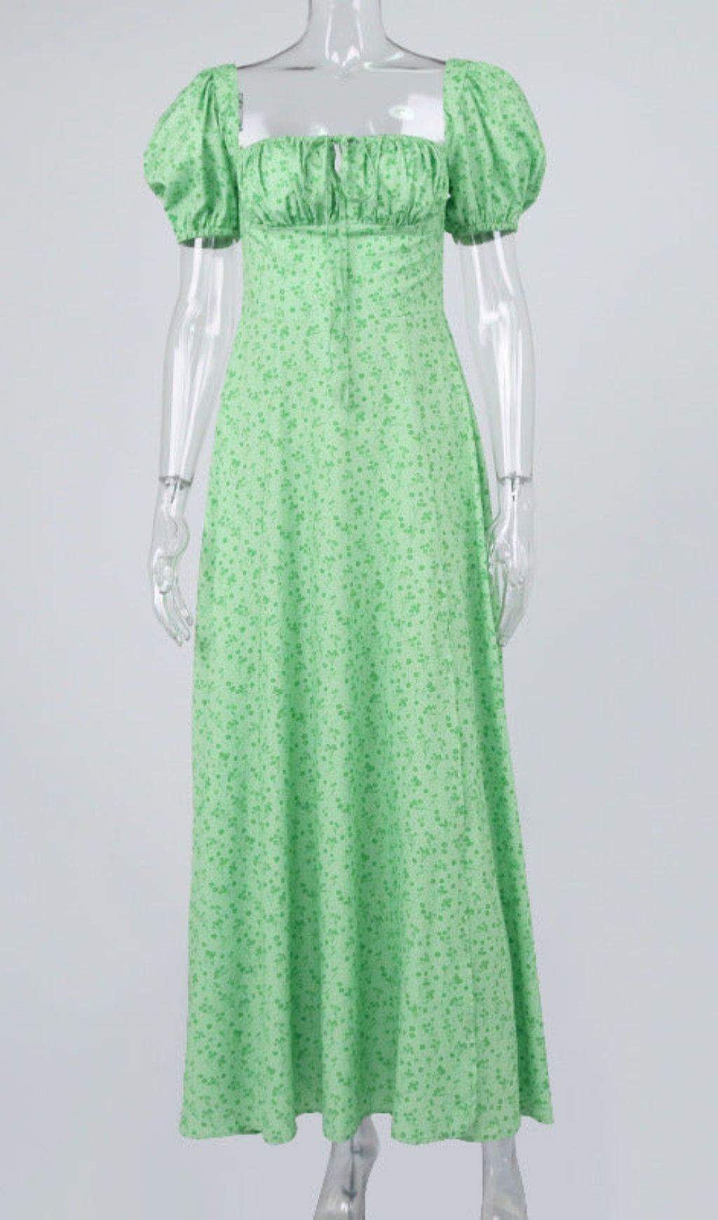 GREEN VINTAGE FLORAL PUFF SLEEVE MIDI DRESS