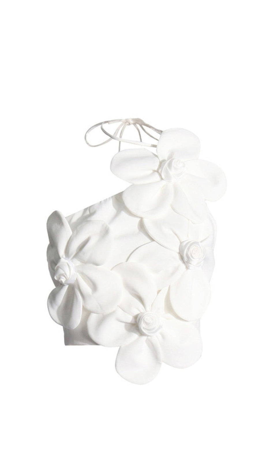 WHITE ANDIA FLOWER EMBELLISHED CROP TOP