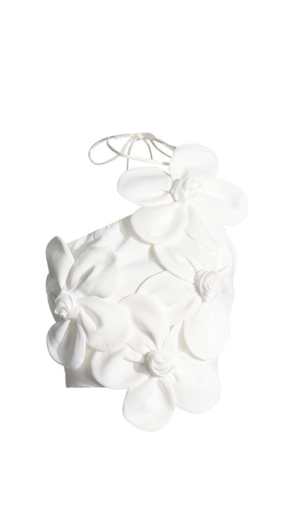 WHITE ANDIA FLOWER EMBELLISHED CROP TOP