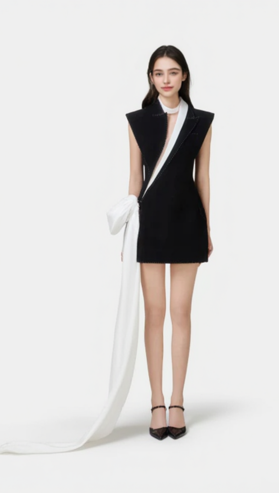 SHOULDER PAD BLACK MINI DRESS