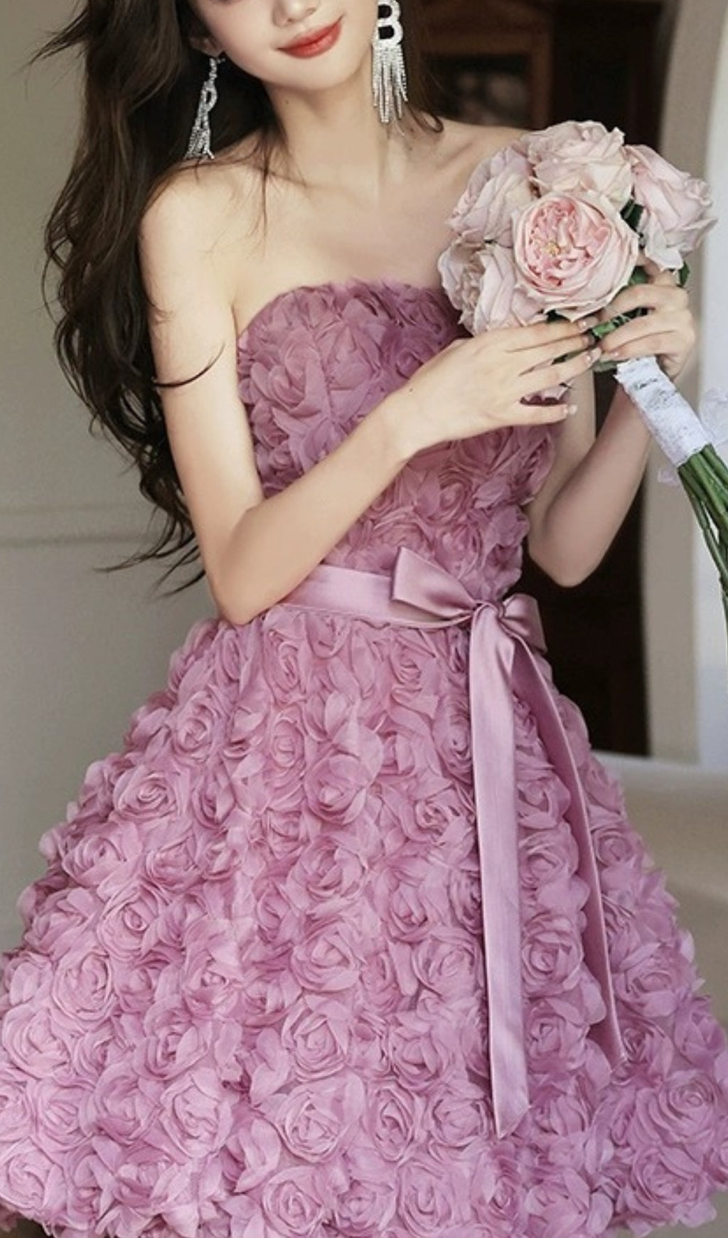 AIIZIE ROSE FLOWER STRAPLESS MINI DRESS - product image