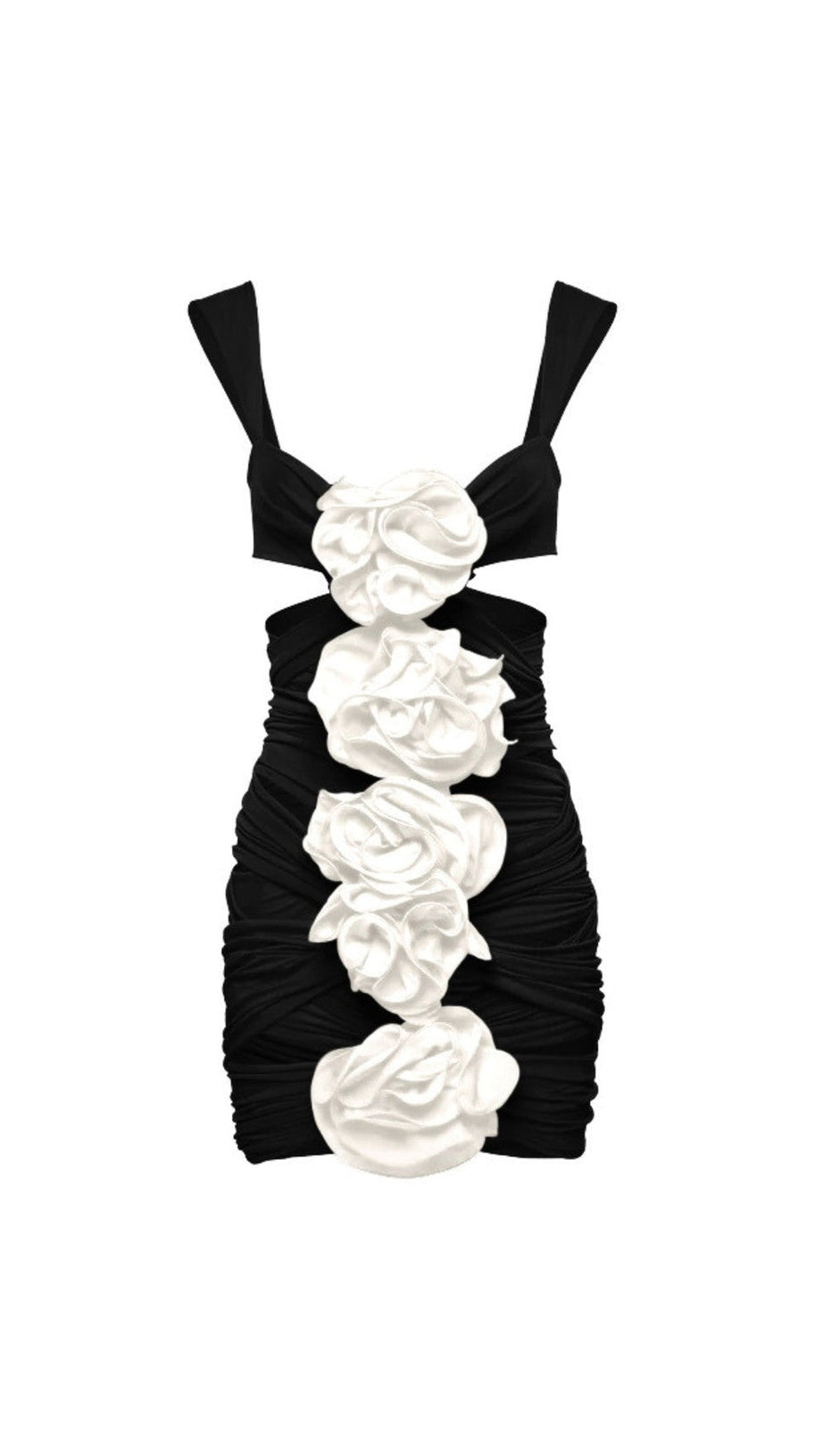 SCHWARZER BADEANZUG UND ROCK MIT 3D-BLUMEN