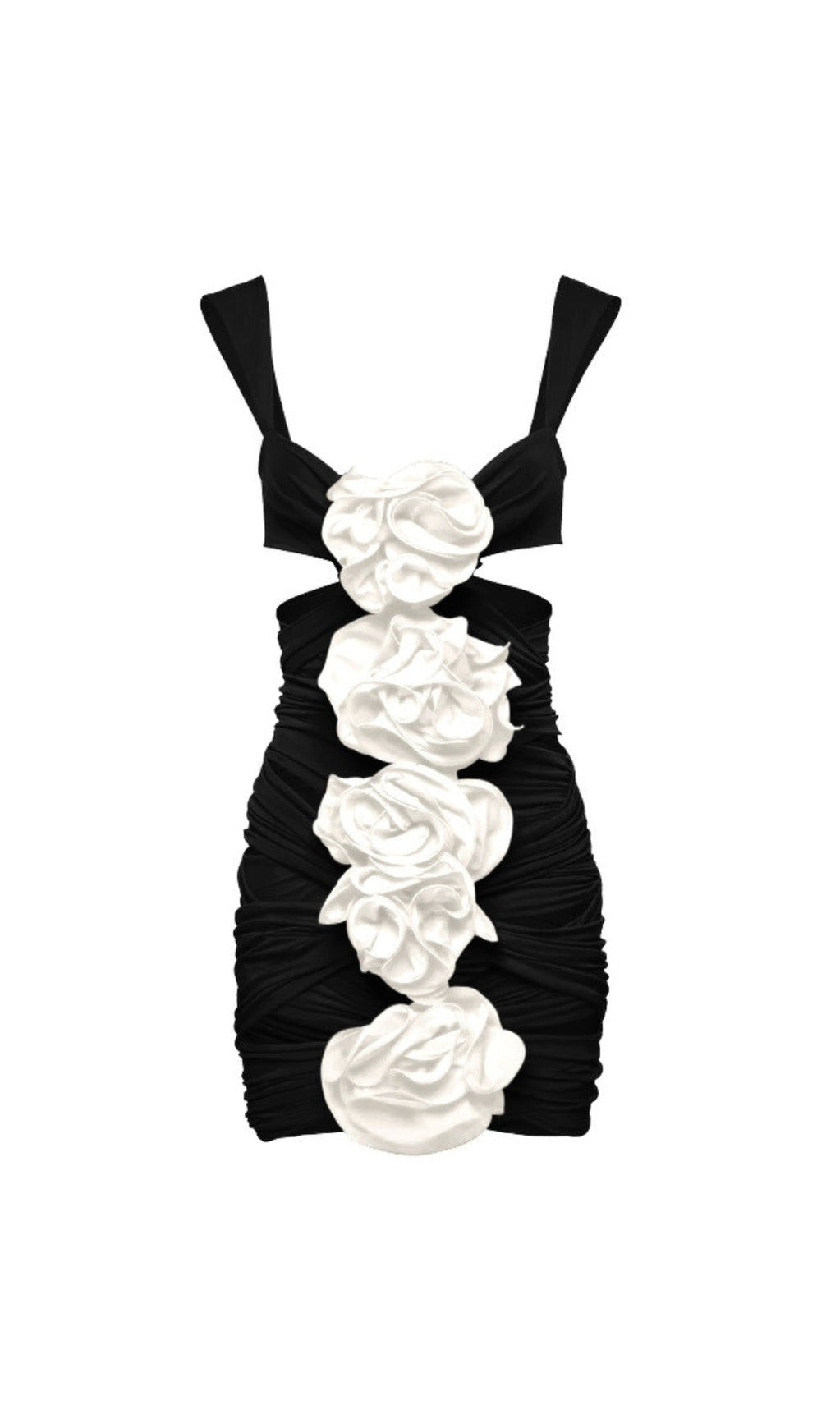 BLACK 3D FLOWER ONE PIECE SWIMSUIT AND SKIRT
