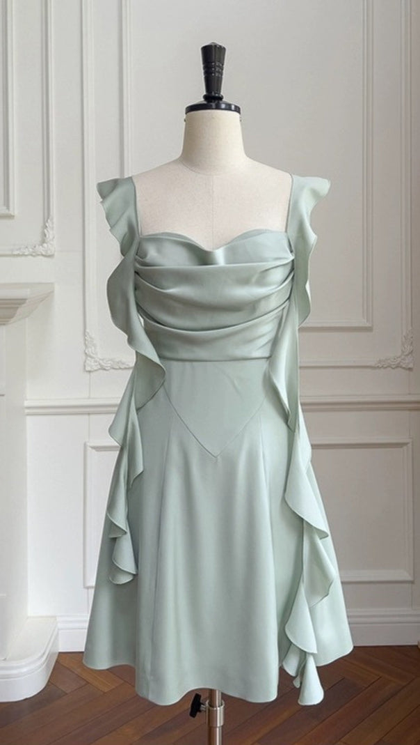 AIIZIE SAGE GREEN SATIN MINI DRESS - product image