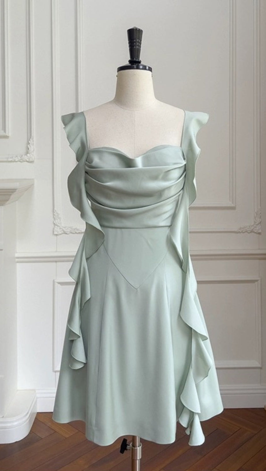 SAGE GREEN SATIN MINI DRESS