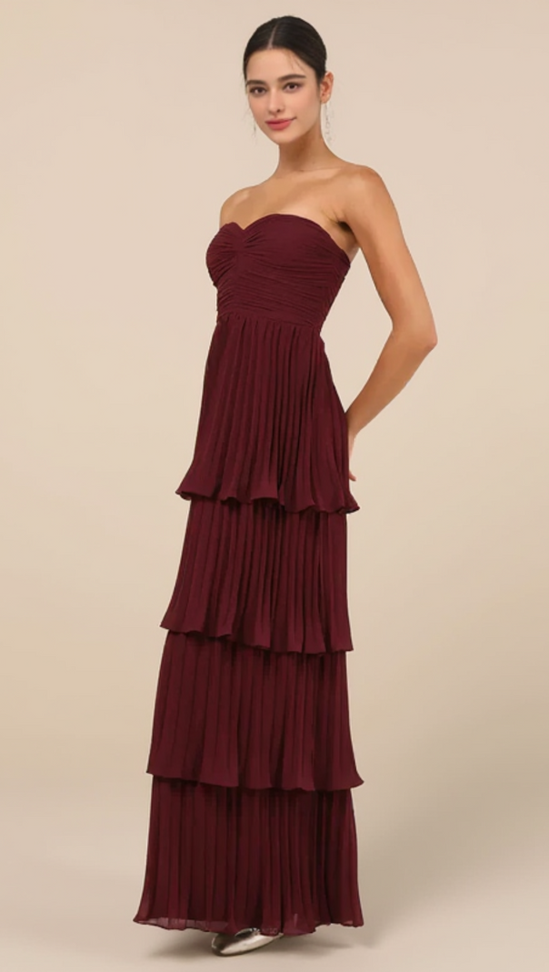AIIZIE PLUM PURPLE STRAPLESS TIERED MAXI DRESS - product image