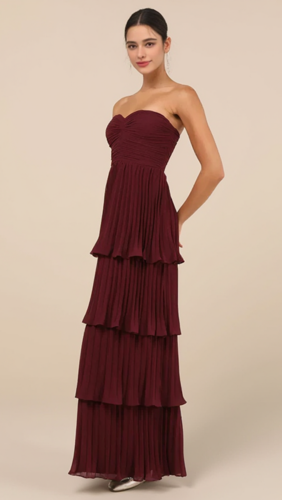 PLUM PURPLE STRAPLESS TIERED MAXI DRESS