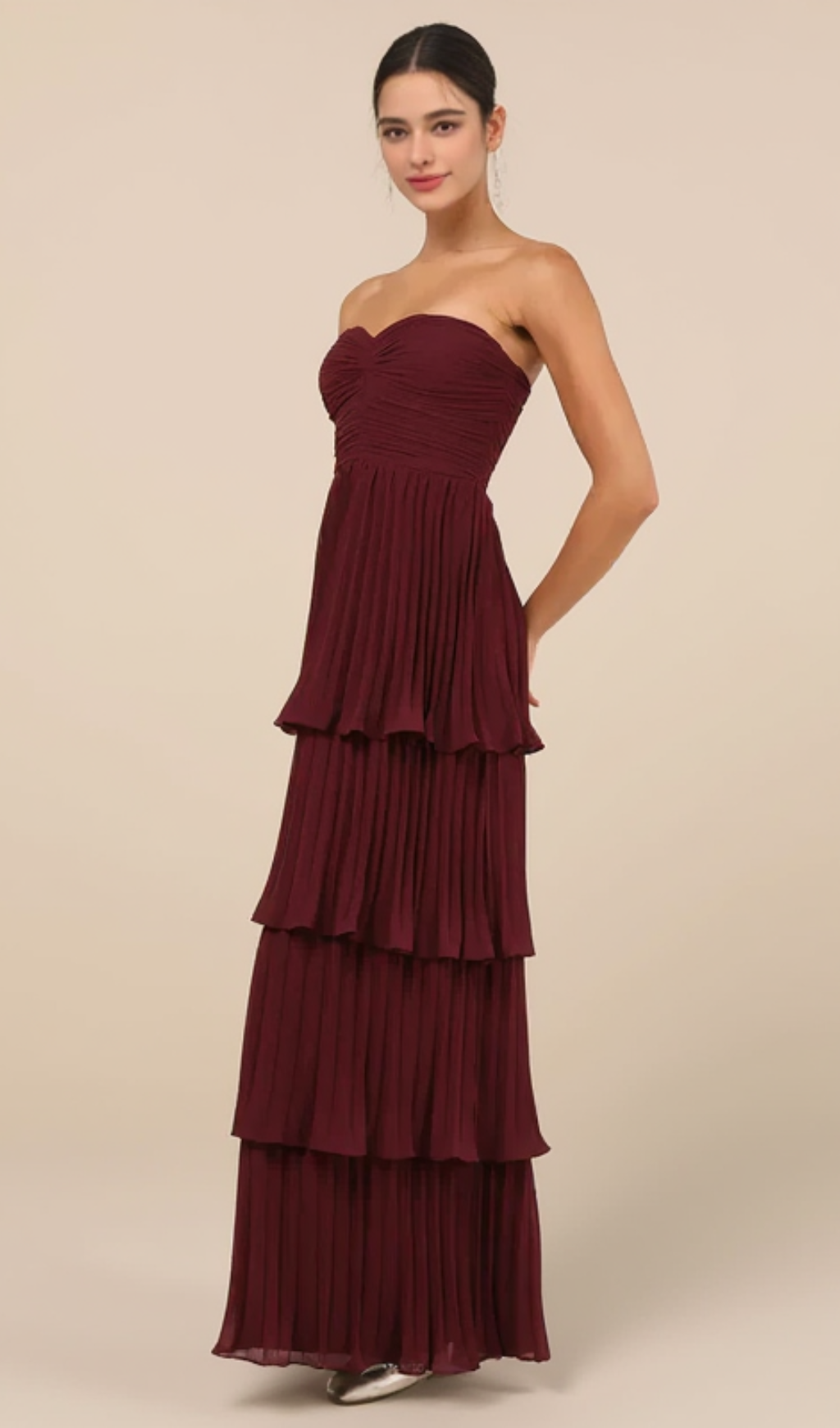 PLUM PURPLE STRAPLESS TIERED MAXI DRESS