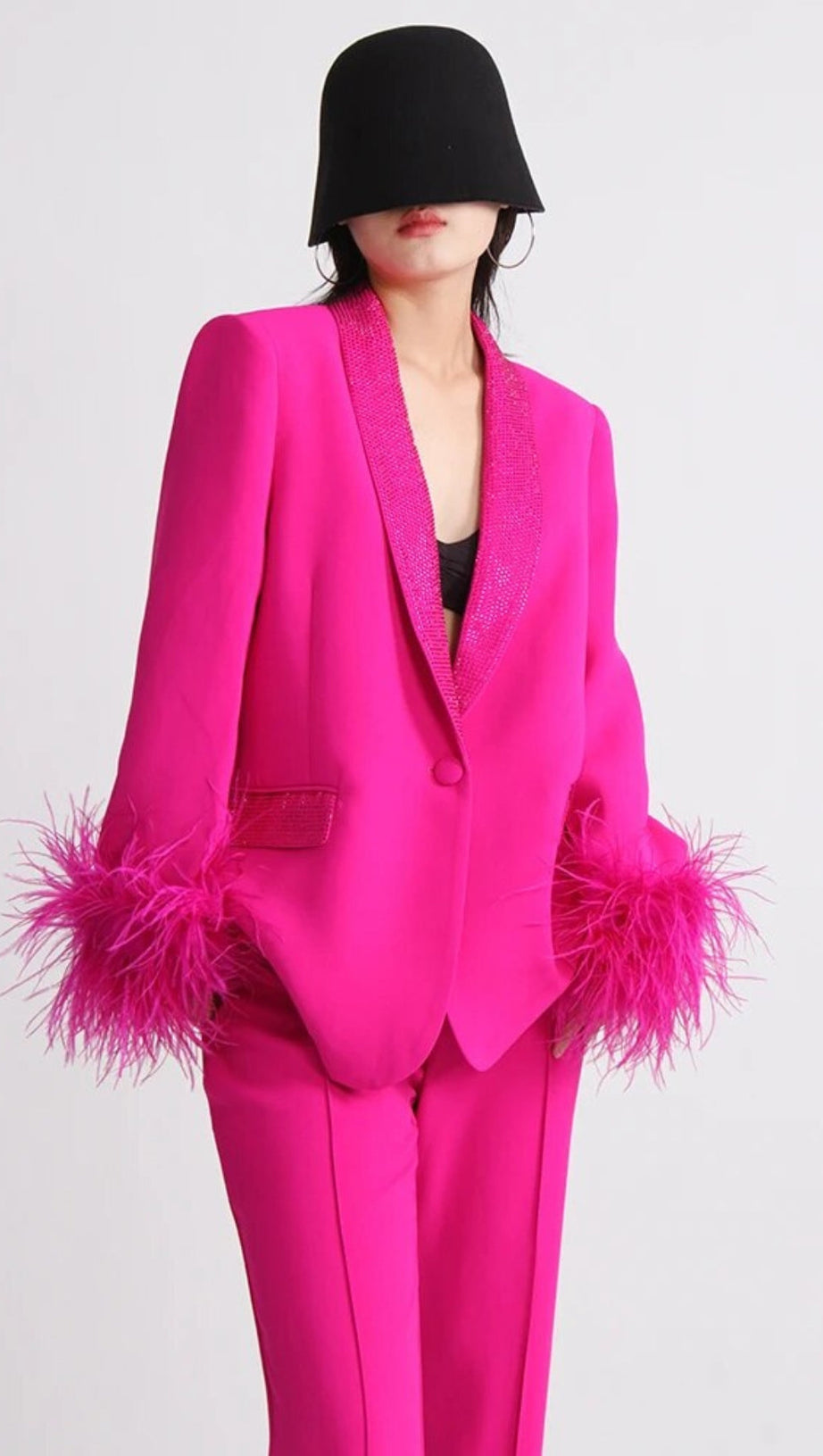 RHINESTONE FEATHER BLAZER IN PINK