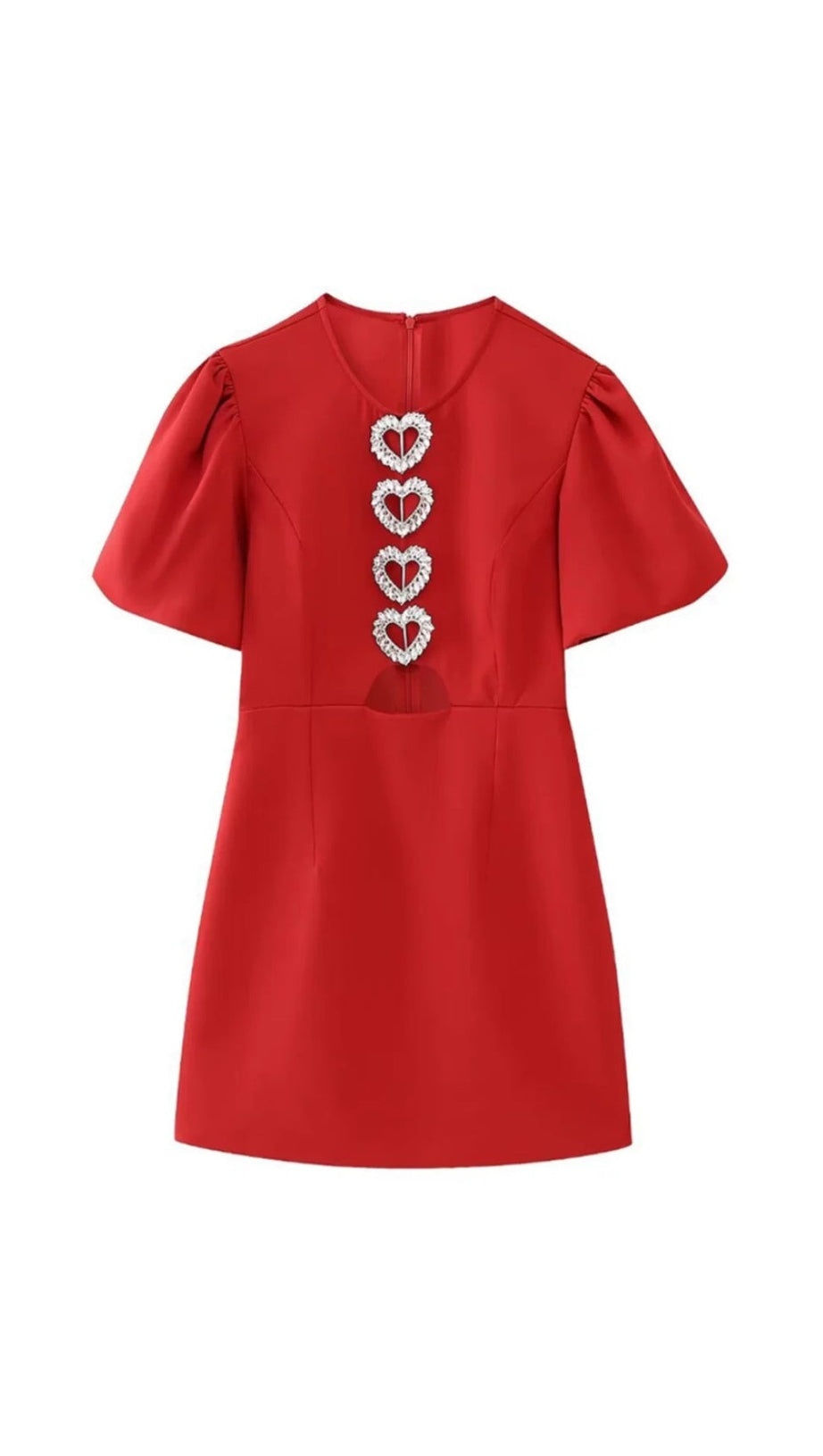 HEART-SHAPED CUTOUT CRÊPE MINI DRESS IN RED