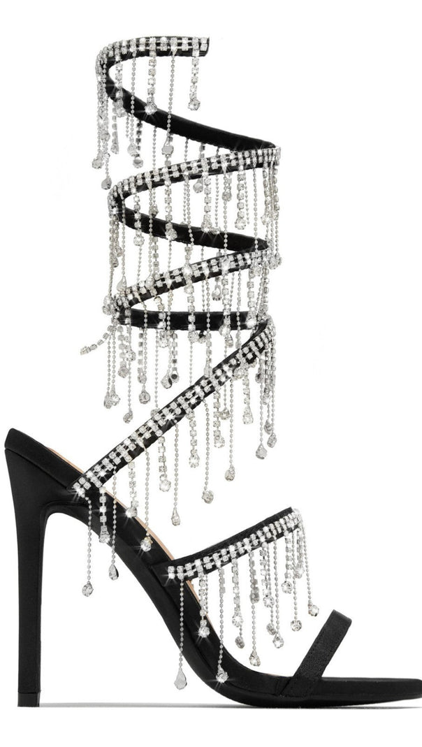 AIIZIE ARABELLA RHINESTONE TASSEL STILETTO HEELS - BLACK - product image