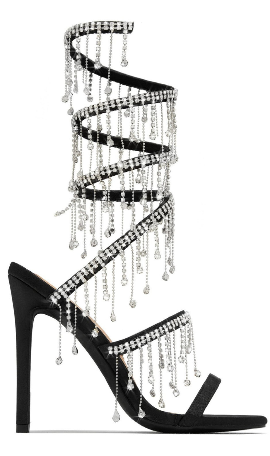 Arabella Rhinestone Tassel Stiletto Heels - Black