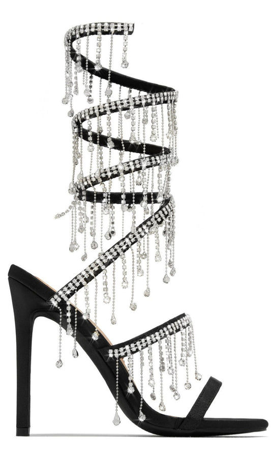 AIIZIE ARABELLA RHINESTONE TASSEL STILETTO HEELS - BLACK - product image