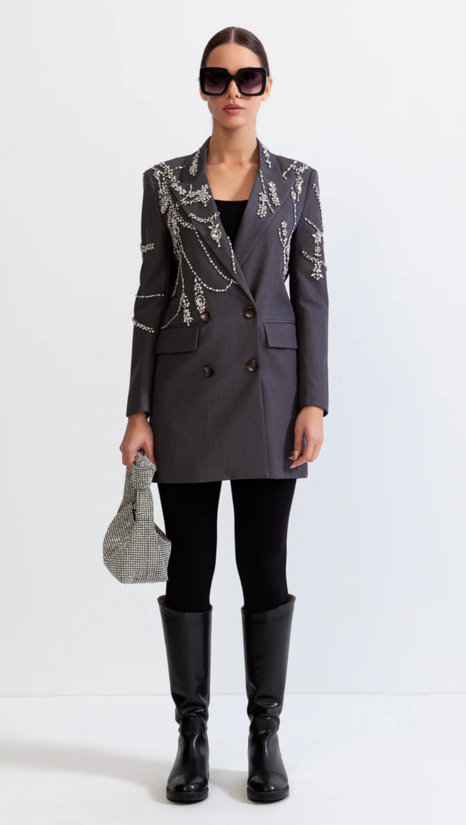 DOUBLE BREASTED LONG BLAZER WITH JEWELS