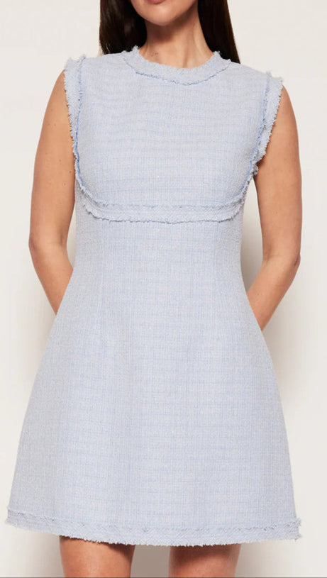 TWEED SLEEVELESS MINI DRESS IN BLUE
