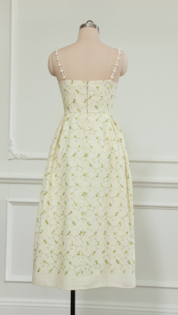 AIIZIE GREEN PRINTED PERAL STRAPS MIDI DRESS - product image