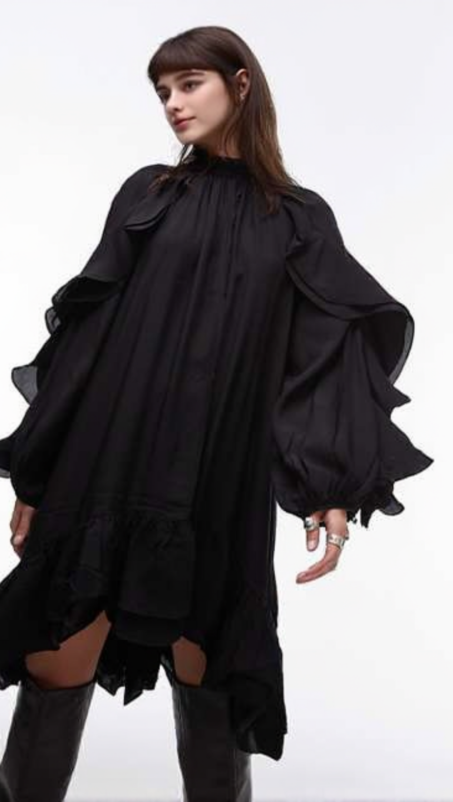 ALANI RUFFLED EMBELLISHED MINI DRESS IN BLACK