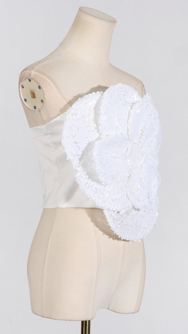 AIIZIE ANINDA SEQUIN FLOWER CROP TOP IN BLACK - product image